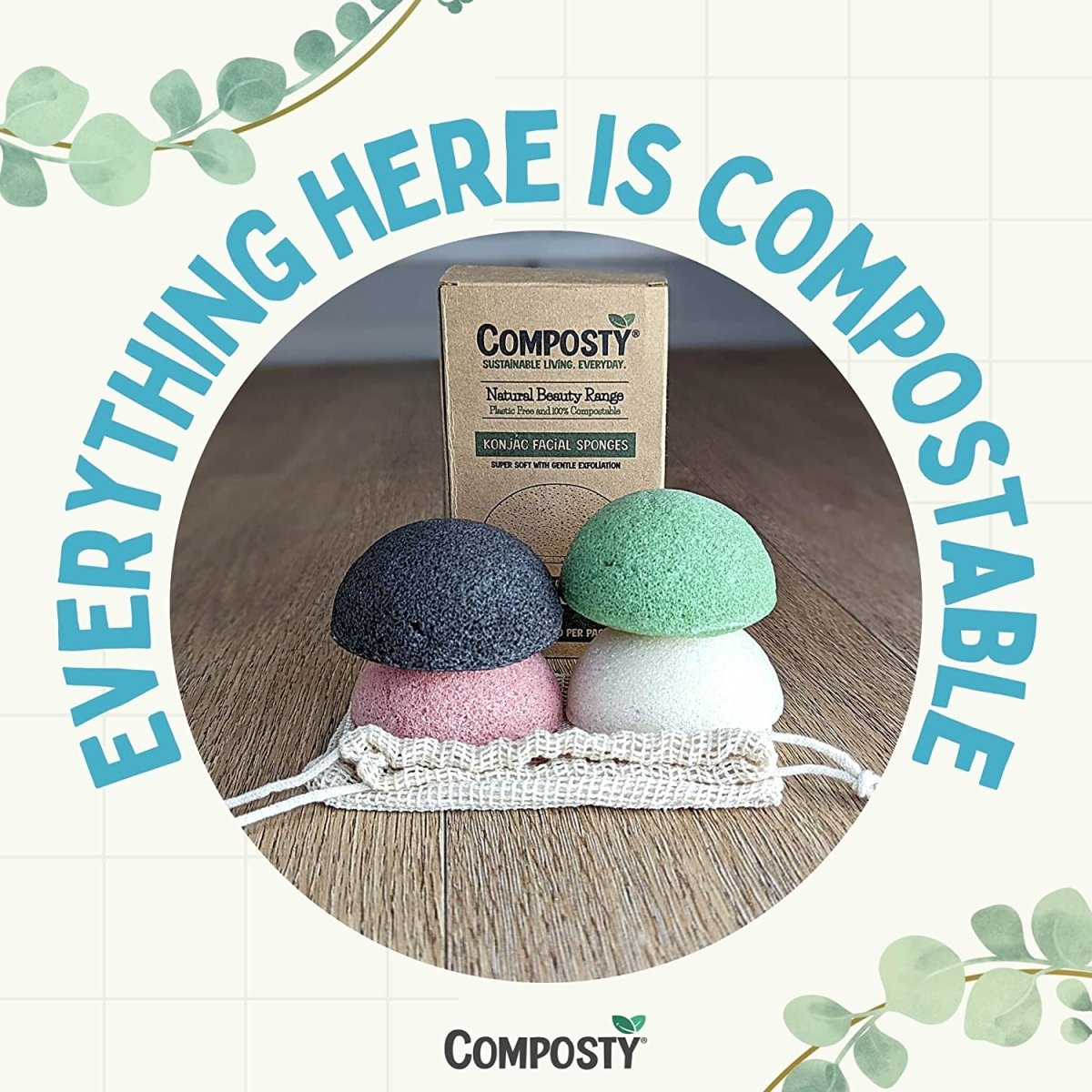 Composty® | Super Soft Konjac Facial Sponges | 4 Pack | Cleansing & Gentle Exfoliating - Composty