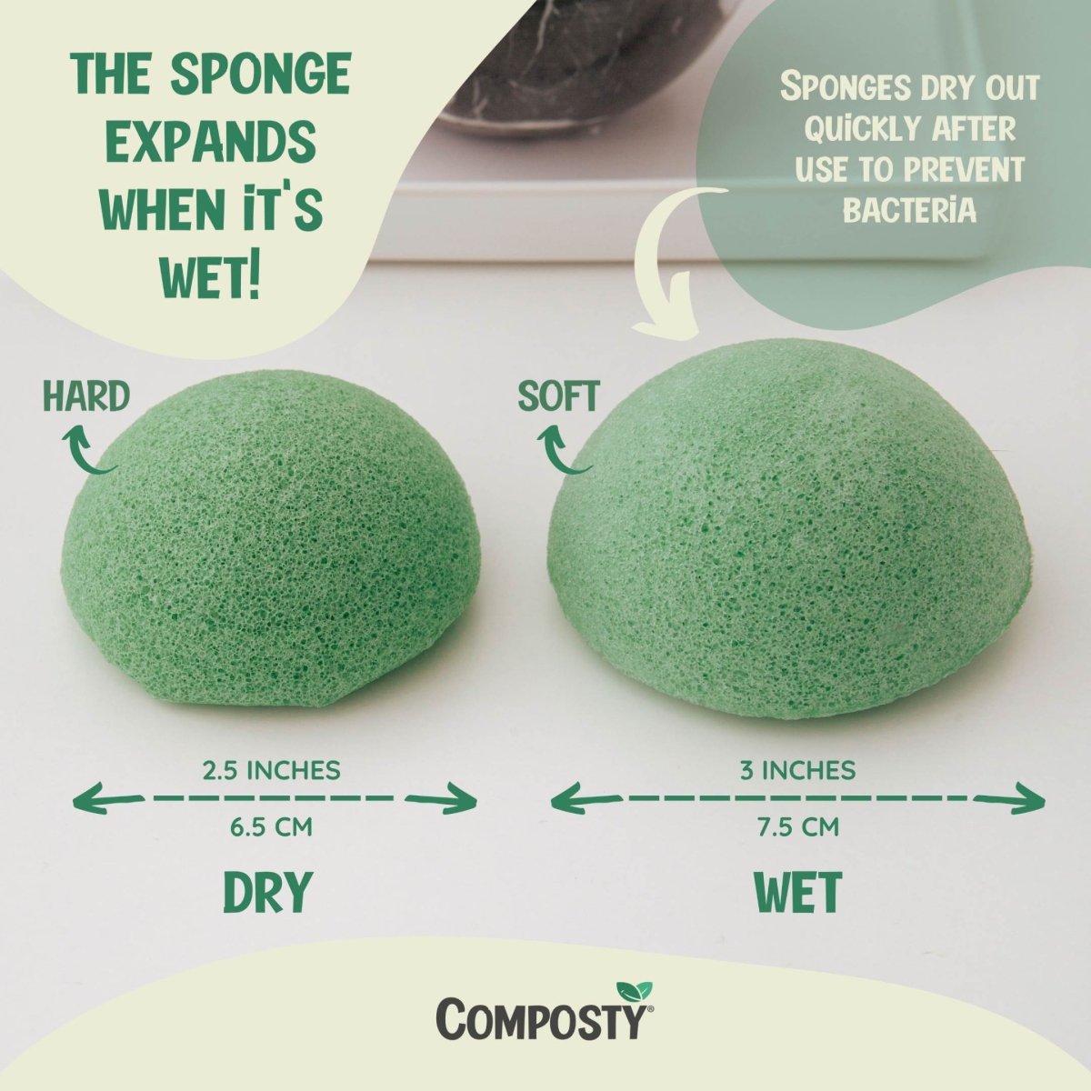 Composty® | Super Soft Konjac Facial Sponges | 4 Pack | Cleansing & Gentle Exfoliating - Composty