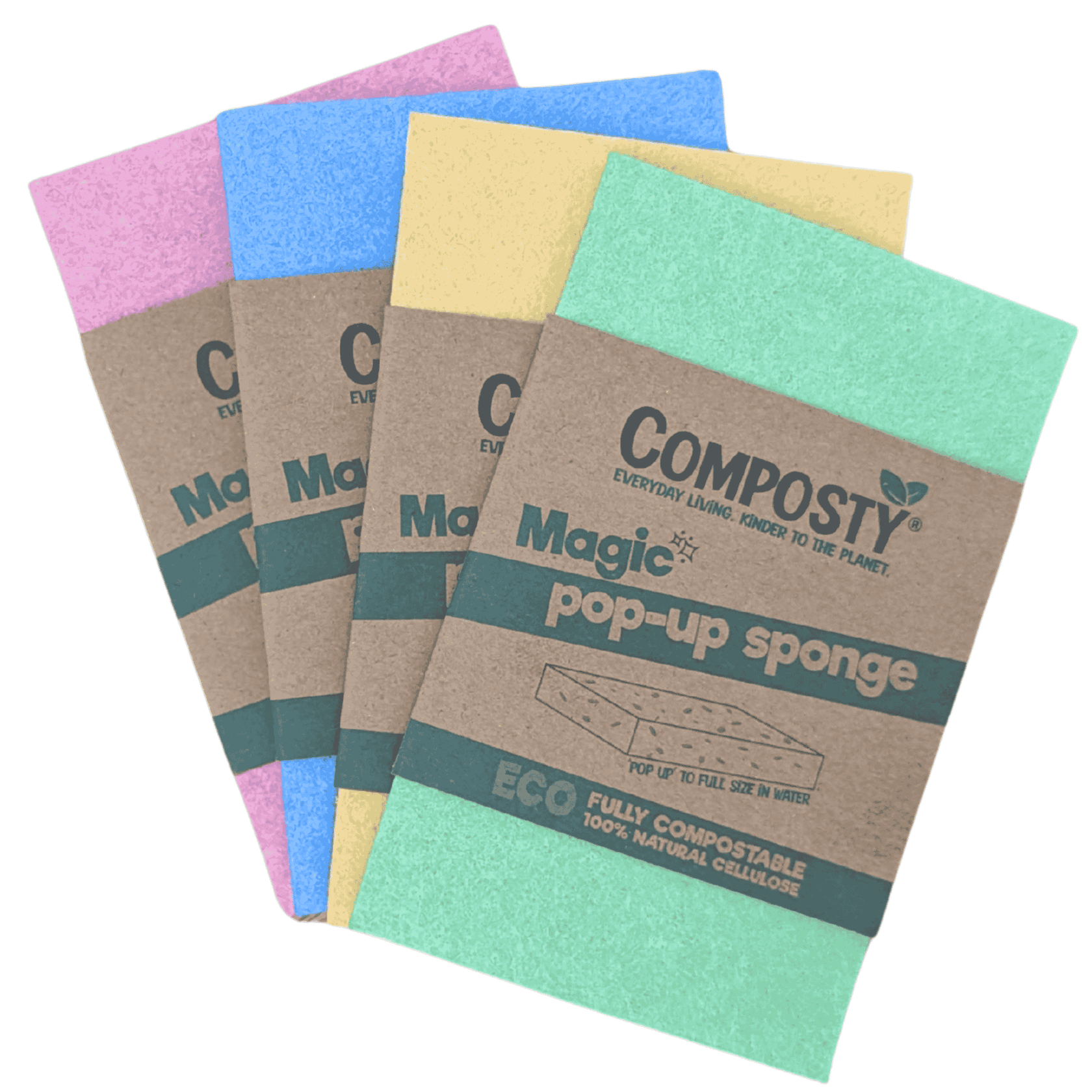 Composty pop-up sponge individually sleeved for Airbnb and holiday let cleaning resets
