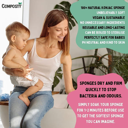 Composty® | Konjac Baby Bath Sponges | 3 Pack | The Softest Baby Sponge - Composty