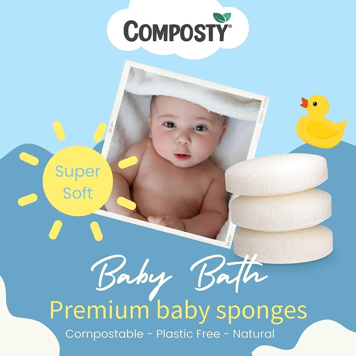 Composty® | Konjac Baby Bath Sponges | 3 Pack | The Softest Baby Sponge - Composty