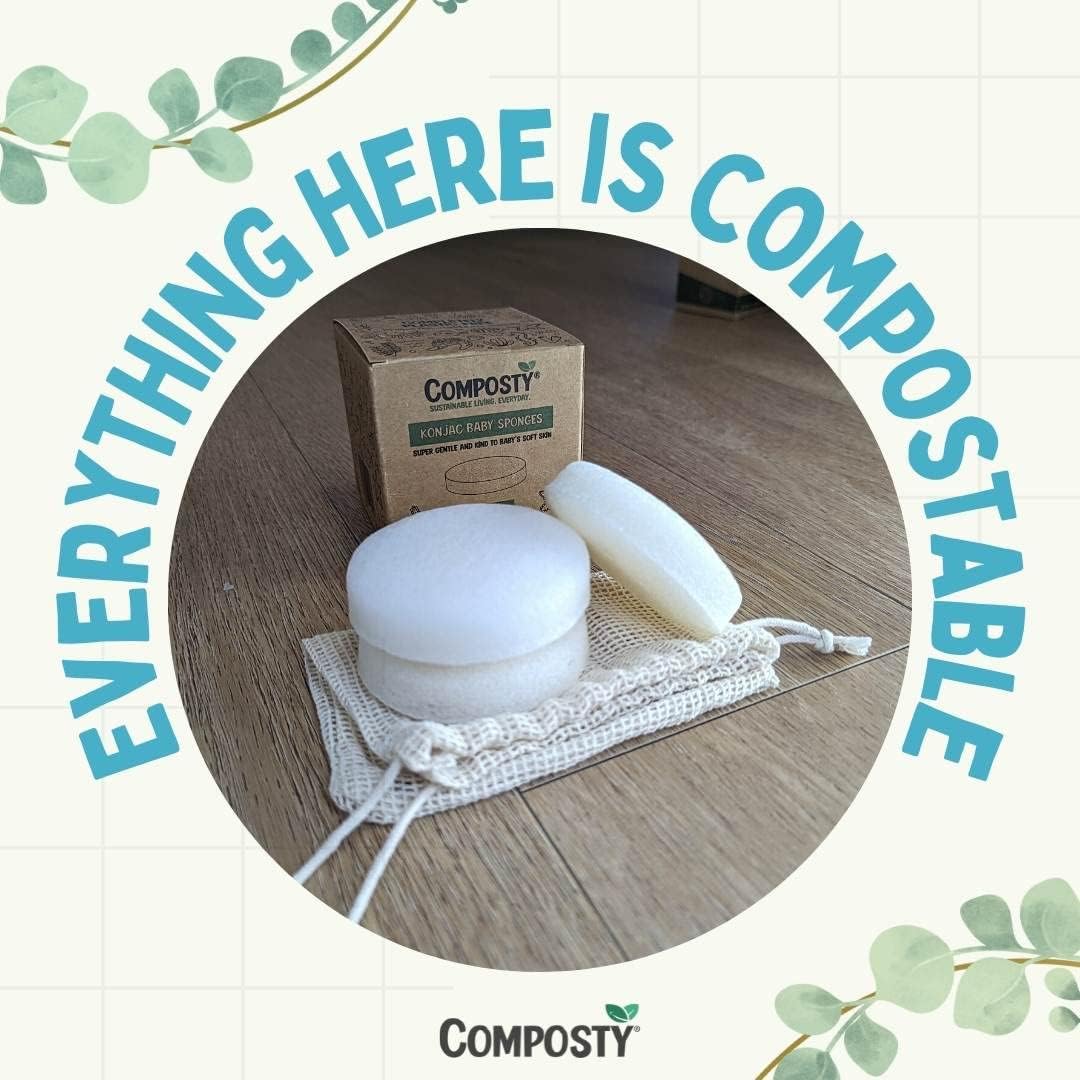 Composty® | Konjac Baby Bath Sponges | 3 Pack | The Softest Baby Sponge - Composty