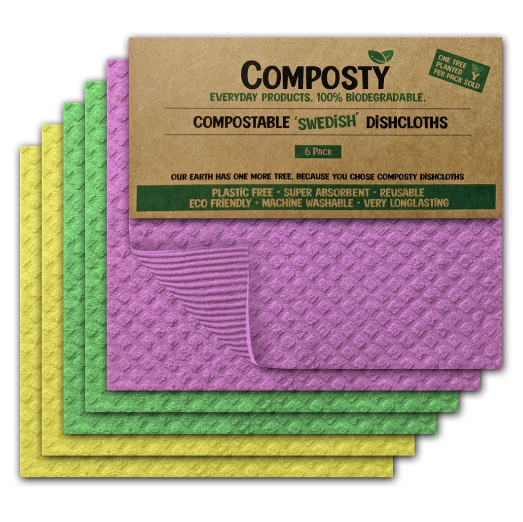 Composty® | Super Absorbent 'Swedish Dishcloths' | 6 Pack Assorted Colours - Composty