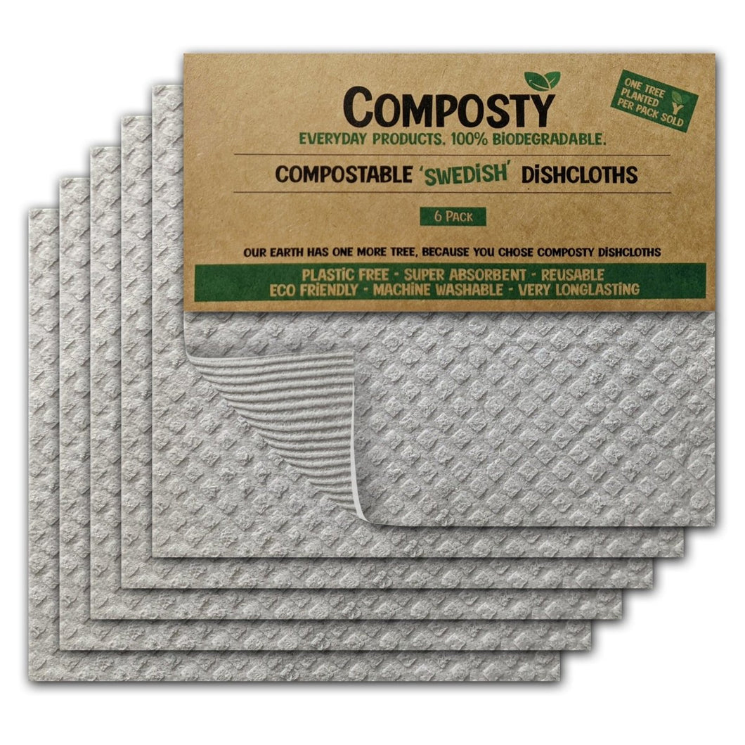 Composty® | Super Absorbent 'Swedish Dishcloths' | 6 Pack Gorgeous Grey - Composty