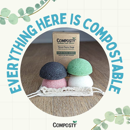 Composty® | Super Soft Konjac Facial Sponges | 4 Pack | Cleansing & Gentle Exfoliating - Composty