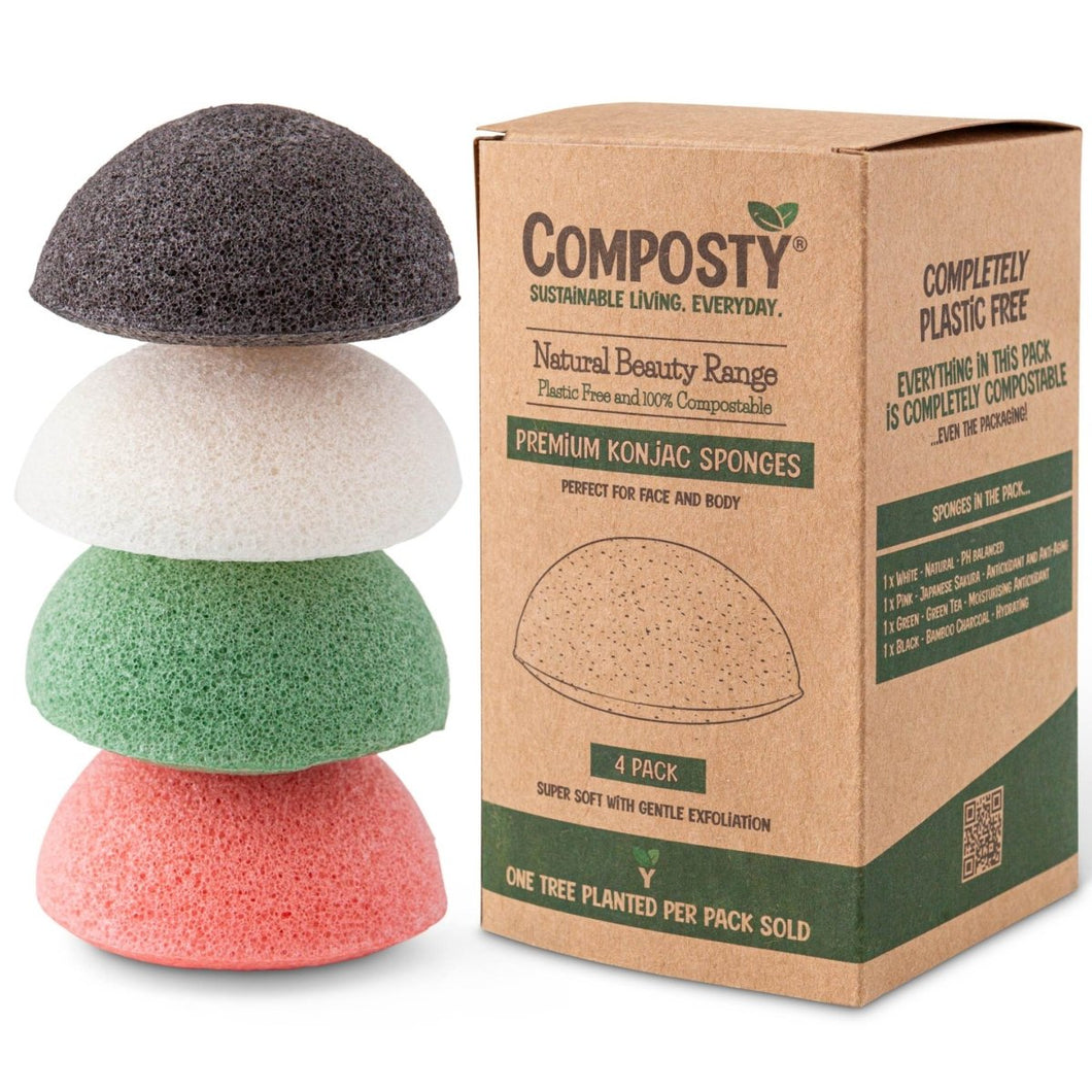 Composty® | Super Soft Konjac Facial Sponges | 4 Pack | Cleansing & Gentle Exfoliating - Composty